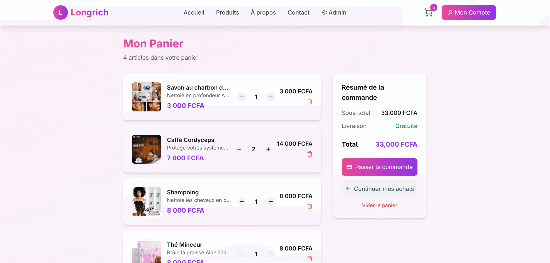 Longrich - Panier / Checkout